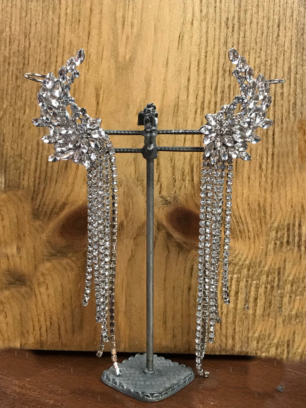 Bejeweled Cuff with Crystal Waterfall Earrings