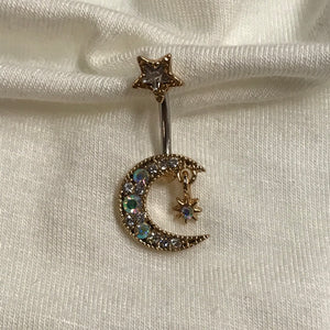 Crescent Moon with Hanging Star Belly Ring