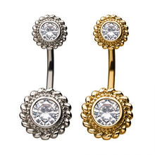 Load image into Gallery viewer, Dot Haloed Circle with Dot Haloed Ball Belly Ring
