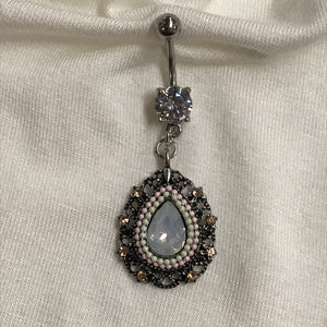 Dotted Haloed Teardrop Dangle Belly Ring