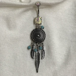 Dreamcatcher Dangle with Dangling Feathers Belly Ring