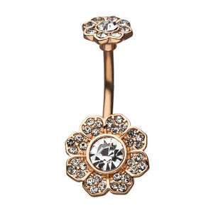 Eight Petal Flower with Flower Ball Belly Ring