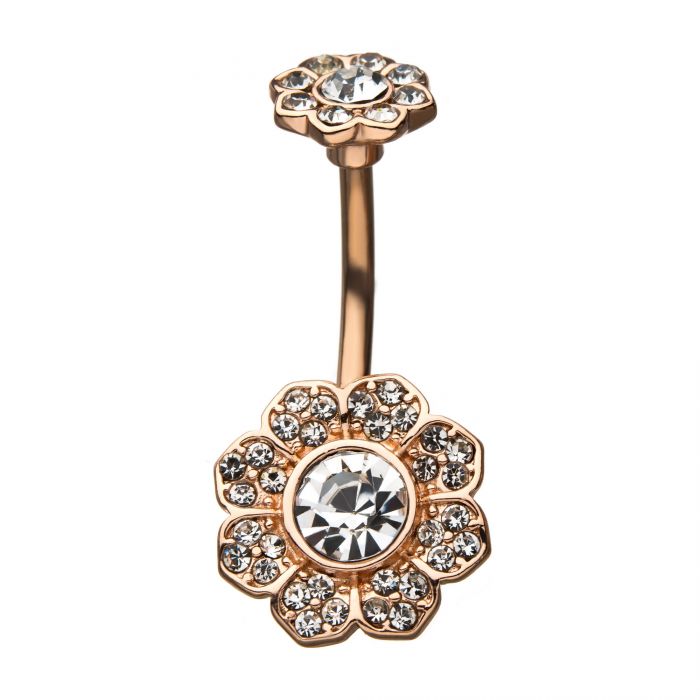 Eight Petal Flower with Flower Ball Belly Ring
