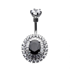Deco Jet and Crystal Oval Belly Ring