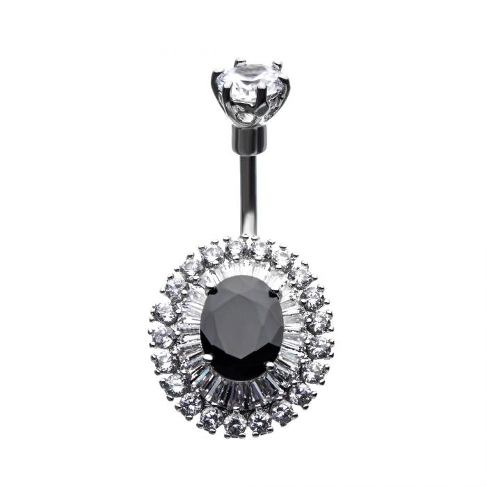 Deco Jet and Crystal Oval Belly Ring