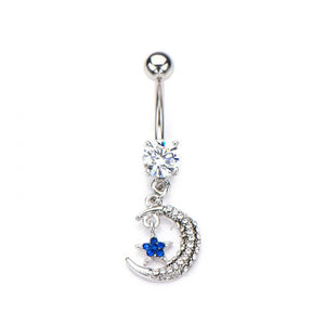 Crescent Moon and Blue Star Belly Ring