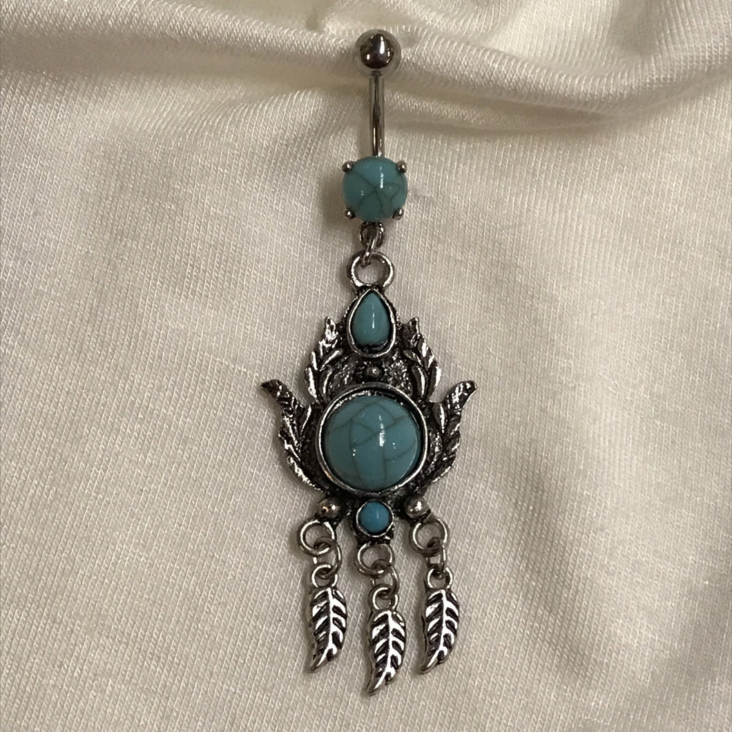 Teardrop Dangle with Feathers Belly Ring