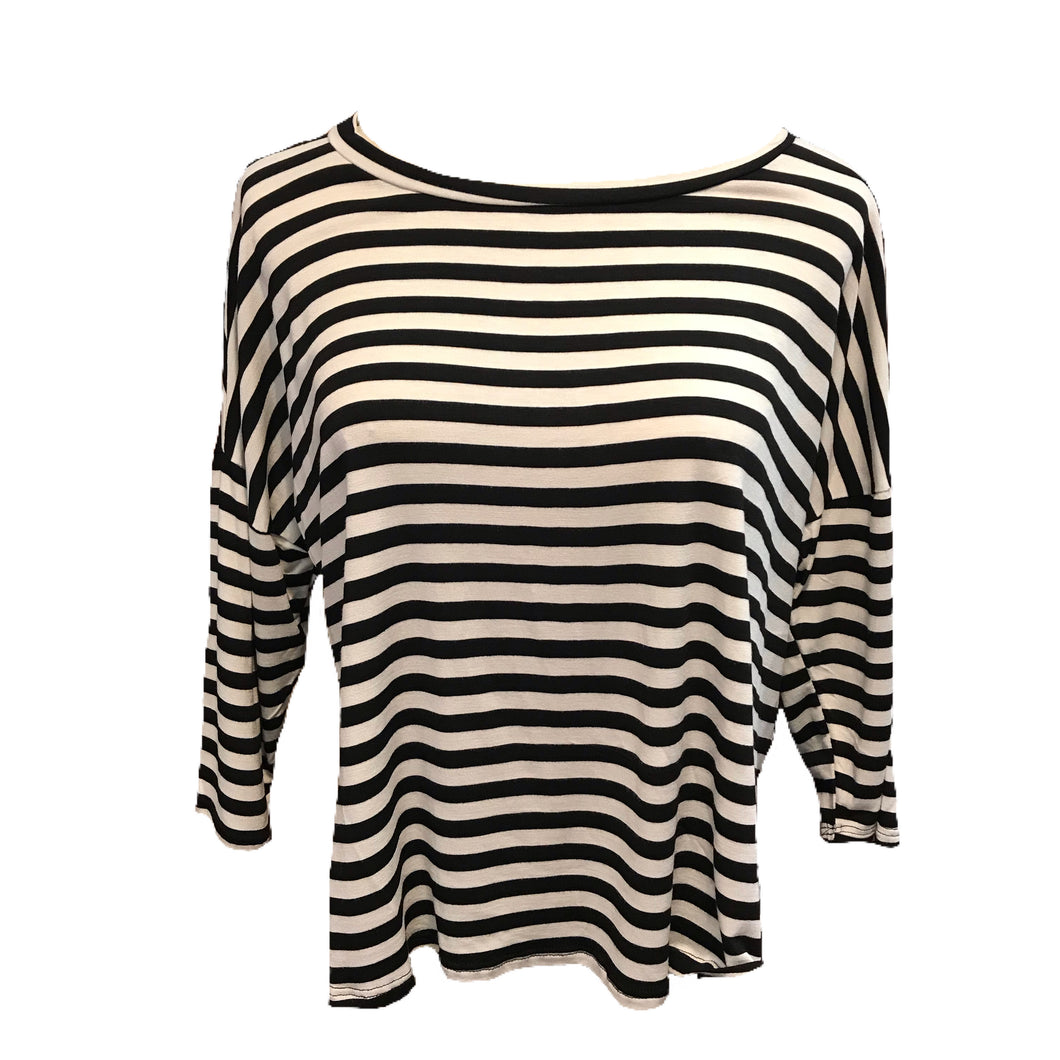 Black and White Stripe Batwing Top with 3/4 Length Sleeve