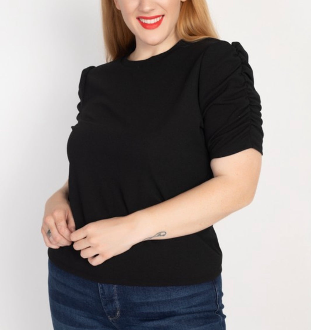 Black Ruched Short Sleeve Top