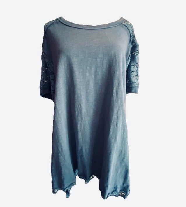 Blue Lace Back Tunic Top