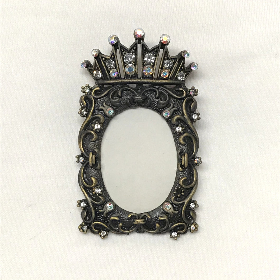 Brass Crowned Rectangle Frame Brooch