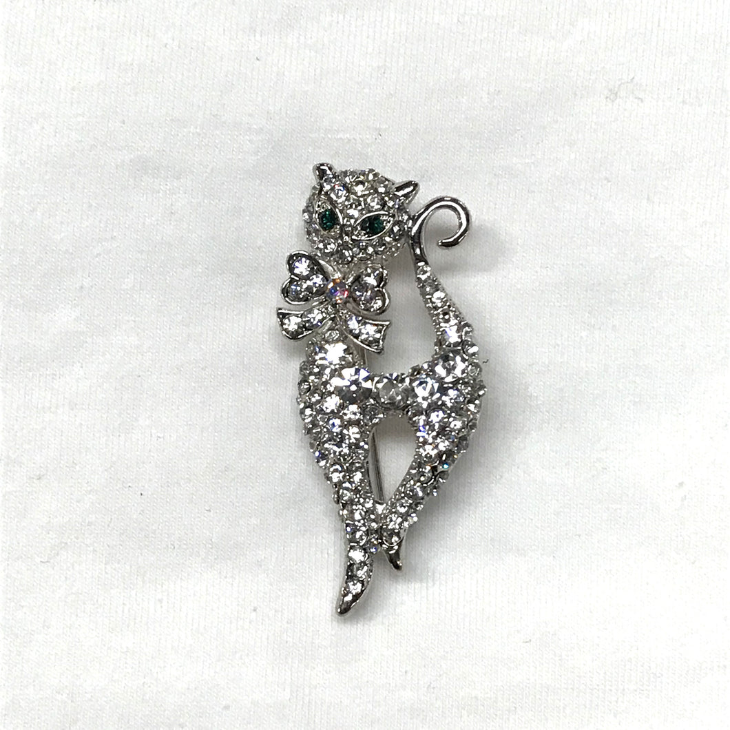 White Cat Crystal Brooch