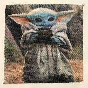 Baby Yoda with Mug Linen Patch