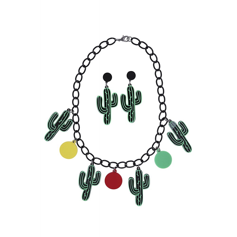 Cactus Party Acrylic Statement Necklace and Earrings Set