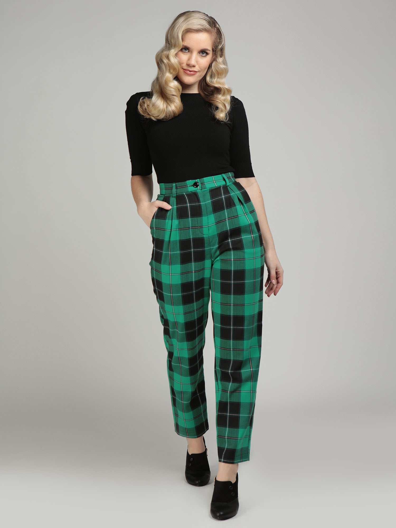 Plaid Trousers for Women in Green