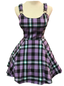 Rochelle Purple Plaid Mini Pinafore Dress