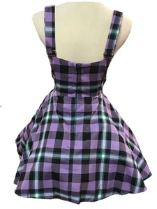 Rochelle Purple Plaid Mini Pinafore Dress