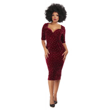 Load image into Gallery viewer, Trixie Wine Velvet Sparkle Pencil Dress- LAST ONE!
