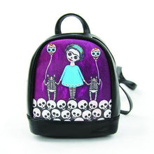 Load image into Gallery viewer, Purple Frida with SkeleCats Mini Backpack
