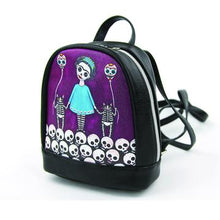 Load image into Gallery viewer, Purple Frida with SkeleCats Mini Backpack
