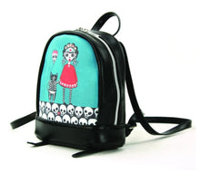 Load image into Gallery viewer, Teal Frida with SkeleCats Mini Backpack
