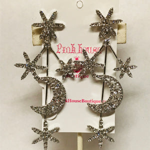 Moon and Star Bling Tree Statement Earrings