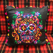 Load image into Gallery viewer, Embroidered Sugar Skull Throw Pillow
