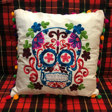 Load image into Gallery viewer, Embroidered Sugar Skull Throw Pillow
