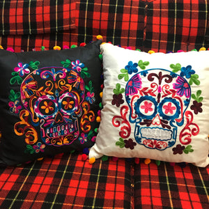Embroidered Sugar Skull Throw Pillow