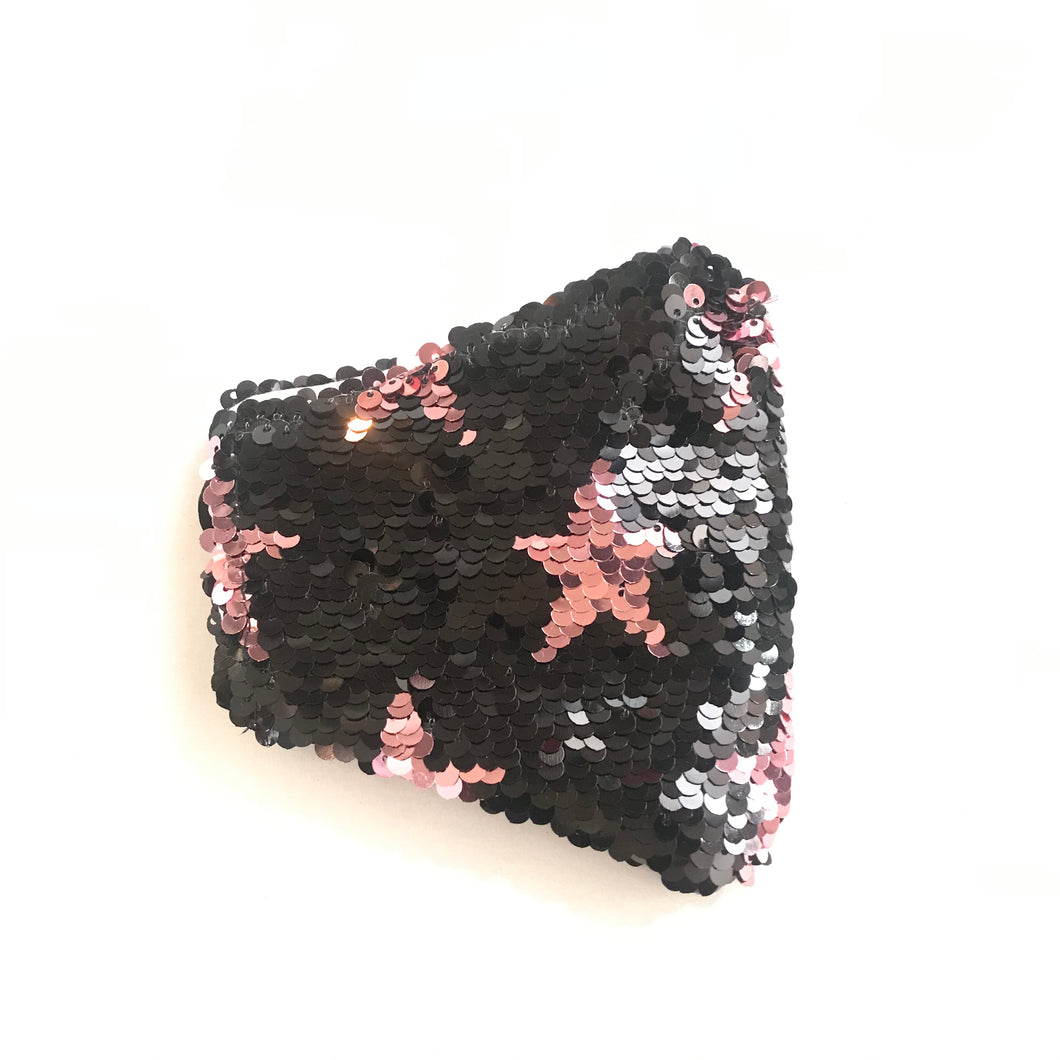 Black and Pink Star Sequin Face Mask