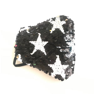 Black and White/Silver Star Sequin Face Mask