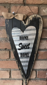"Home Sweet Home" Rustic Metal and Wood Heart Hanging Sign