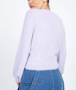 Lavender Round Neck Fuzzy Sweater
