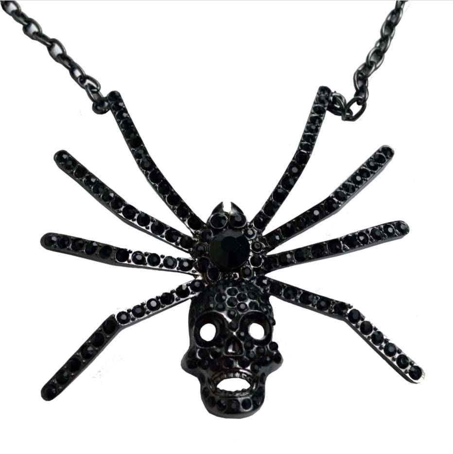 Death Spider Statement Necklace with Black Crystal Accents