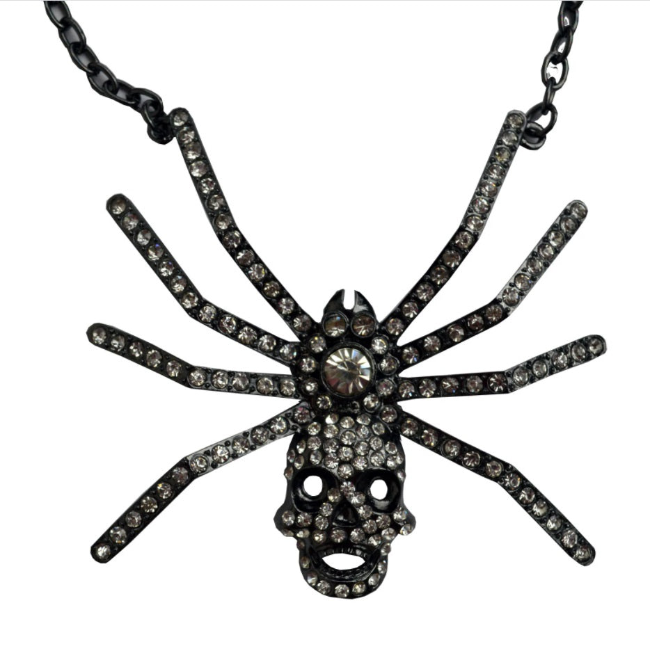 Death Spider Statement Necklace with Crystal Accents