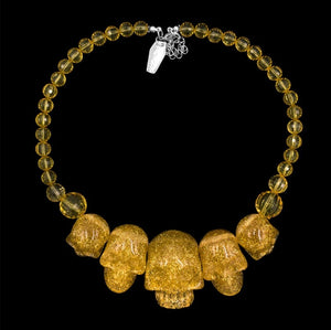 Human Skull Acrylic Necklace- Gold Glitter