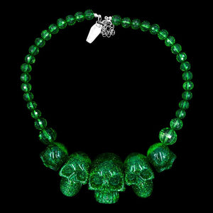 Human Skull Acrylic Necklace- Green Glitter