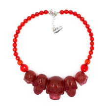 Load image into Gallery viewer, Human Skull Acrylic Necklace- Red Glitter
