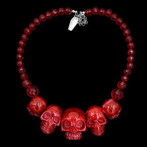 Human Skull Acrylic Necklace- Red Glitter