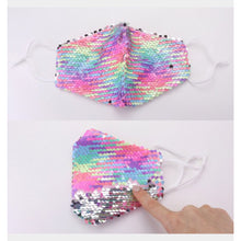 Load image into Gallery viewer, Pastel Glossy Rainbow Mermaid Sequin Adjustable Mask
