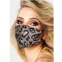 Load image into Gallery viewer, Cheetah Print Sequin Adjustable Mask
