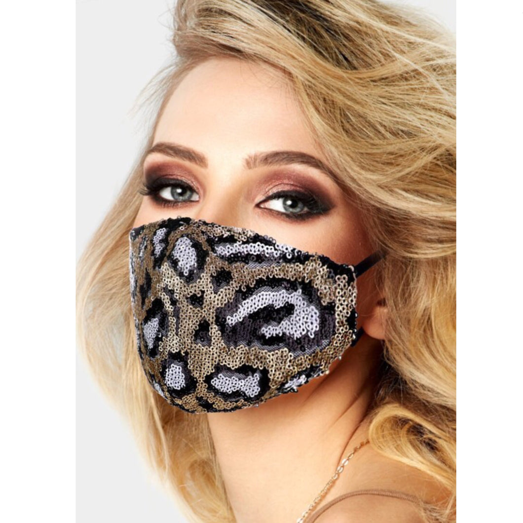 Leopard Print Sequin Adjustable Mask