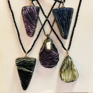 Crystal Pendants on Small Black Bead Chain Statement Necklaces