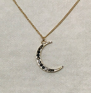 Gold Crescent Moon with Smoky Crystals Necklace
