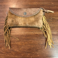 Load image into Gallery viewer, Tan Mini Leather Fringe Flip Top Purse
