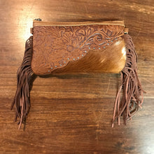 Load image into Gallery viewer, Brown Mini Leather Fringe Zip Top Purse
