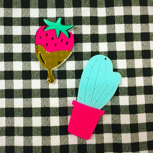 Potted Cactus and Juicy Strawberry Acrylic Pins