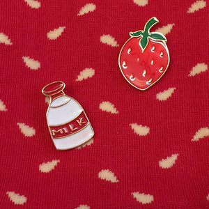 Strawberry and Milk Bottle Enamel Pins