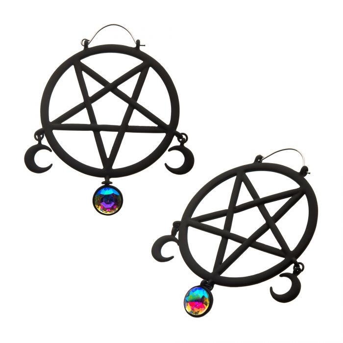 Inverted Pentagram with Moons Plug Hoops