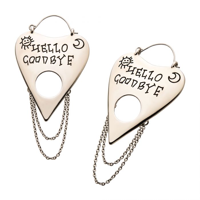 Chain Dangling Ouija Planchette Plug Hoops